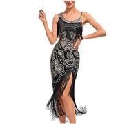 Zeiayuas 20er Jahre Kleider Pailletten Fransen Schwarz Gold 1920er Kleider Cocktailkleider Elegant für Hochzeit mit Fransen 20er Jahre Pailletten Kleid Schwarz Partykleid Damen Kostüm Ballkleid
