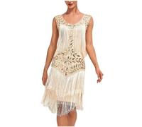 Zeiayuas 20er Jahre Kleider Pailletten Fransen Schwarz Gold 1920er Kleider Cocktailkleider Elegant für Hochzeit mit Fransen 20er Jahre Pailletten Kleid Schwarz Partykleid Damen Kostüm Ballkleid