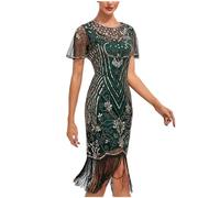 Zeiayuas 20er Jahre Kleider Pailletten Fransen Schwarz Gold 1920er Kleider Cocktailkleider Elegant für Hochzeit mit Fransen 20er Jahre Pailletten Kleid Schwarz Partykleid Damen Kostüm Ballkleid