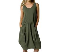 Zeiayuas Baumwollkleid Damen Sommer Leinenkleider GroßE GrößEn Lässige Strandkleid Schulterfrei Atmungsaktiv Sommer Kleid Faltenrock Strand Kleid Sommerkleider Leicht Und Luftig Knielänge Kleid