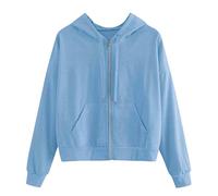 Zeiayuas Damen Kurz Hoodie Crop Pullover Tops Bequeme Langarm Kapuzenshirts Modisch ReißVerschluss Hoody Casual Luftige Kapuzenpullover Leichte Oberteile Lockere Sweatshirt Stickerei Hemd Mit Kapuze