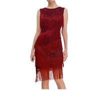 Zeiayuas Damen Vintage Paillettenkleid mit Fransen, Langarm Figurbetontes Gatsbykleid Funkelndes 1920er Jahre Stil Cocktailkleid Schicke und Elegante Partykleid für Mottopartys und Karneval