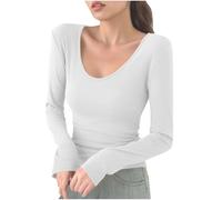 Zeiayuas Langarmshirt Damen Leichte Langarm Thermohemd Bequeme Atmungsaktive Thermoshirt Modische Thermo Oberteile Einfarbig Longsleeve Top Sexy U-Ausschnitt Bluse Winter UnterwäSche Blusenshirt