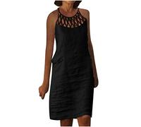 Zeiayuas Leinenkleid Damen Sommer Sale Angebote Musselin Kleid Damen Sommerkleid aus Baumwolle und Leinen Kurzarm Freizeitkleid Schlichte Kleider Einfarbig Urlaub Party Strandkleid Kleider für Damen