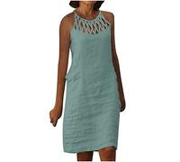 Zeiayuas Leinenkleid Damen Sommer Sale Angebote Musselin Kleid Damen Sommerkleid aus Baumwolle und Leinen Kurzarm Freizeitkleid Schlichte Kleider Einfarbig Urlaub Party Strandkleid Kleider für Damen