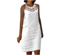 Zeiayuas Leinenkleid Damen Sommer Sale Angebote Musselin Kleid Damen Sommerkleid aus Baumwolle und Leinen Kurzarm Freizeitkleid Schlichte Kleider Einfarbig Urlaub Party Strandkleid Kleider für Damen