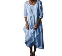 Zeiayuas Leinenkleider Damen Sommer GroßE GrößEn Baumwollkleid Damen Strandkleid Elegante Lange Sommer Maxikleid Damen Baumwolle Leinen Freizeitkleid Casual Damen Sommer Leinenkleider mit 1/2 Ärmel