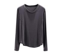 Zeiayuas Tshirt Damen Baumwolle Einfarbig Langarmshirt Lockere Bequeme Oberteil Leicht Rundhalsausschnitt Bluse Komfortabel Atmungsaktive Longbluse Casual Einfaches Longshirt Klassische Langarm Top