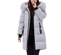 Zeiayuas Winterjacke Damen Dicke Warme Daunenjacke Winter Warm Wintermantel Leichte Steppjacke Einfarbig Parka Lange Elegant Steppmantel Winddichter Outdoor Jacken mit Fellkapuze Weich Kapuzenjacke