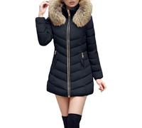 Zeiayuas Winterjacke Damen Dicke Warme Daunenjacke Winter Warm Wintermantel Leichte Steppjacke Einfarbig Parka Lange Elegant Steppmantel Winddichter Outdoor Jacken mit Fellkapuze Weich Kapuzenjacke