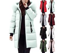 Zeiayuas Winterjacke Damen Dicke Warme Daunenjacke Winter Warm Wintermantel Leichte Steppjacke Einfarbig Parka Lange Elegant Steppmantel Winddichter Outdoor Jacken mit Fellkapuze Weich Kapuzenjacke