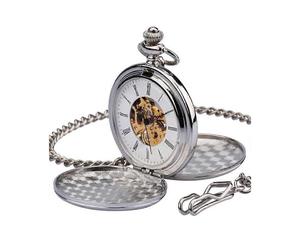 Zeiger Mechanische Taschenuhr, Silber, Steampunk-Skelett, Vintage-Stil, klassischer Retro-Anhänger,