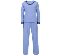 Zeitlos Damen Schlafanzug Set Pyjama V-Kragen Spitze Schleife Hose Uni, Farbe:blau, Größe:XXL