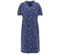 Zeitlos Nachthemd Damen Kurzarm Feder durchgehende Knopfleiste Muschel-Knöpfe, Farbe:blau, Größe:5XL