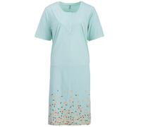 Zeitlos Nachthemd Damen Kurzarm Greta mit Blumen am Saum M-2XL Schlafshirt kleine Knopfleiste mit Raffung an der Brust, Farbe:Mint, Größe:M