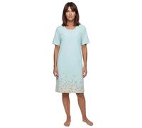 Zeitlos Nachthemd Damen Kurzarm Greta mit Blumen am Saum M-2XL Schlafshirt kleine Knopfleiste mit Raffung an der Brust, Farbe:Mint, Größe:XL