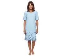 Zeitlos Nachthemd Damen Kurzarm Greta mit Blumen am Saum M-2XL Schlafshirt kleine Knopfleiste mit Raffung an der Brust, Farbe:hellblau, Größe:M