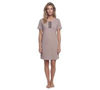 Zeitlos Nachthemd Damen Kurzarm Leni mit Herzen und Mini-Spitze Knopfleiste M-2XL Schlafshirt, Farbe:Taupe, Größe:M