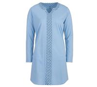 Zeitlos Nachthemd Damen Langarm Blumen Borte Schlafshirt M-2XL All-Over Muster, Farbe:blau, Größe:L