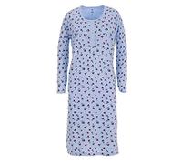 Zeitlos Nachthemd Damen Langarm Blumendruck Schlafshirt Knöpfe Übergröße M-6XL, Farbe:blau, Größe:5XL