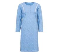 Zeitlos Nachthemd Damen Langarm Gänseblümchen Spitze Knöpfe M-6XL Knopfleiste Schlafshirt, Farbe:blau, Größe:XXL
