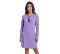 Zeitlos Nachthemd Damen Langarm Marry mit Schleife und Mini-Spitze Knopfleiste M-2XL Schlafshirt, Farbe:Flieder, Größe:L