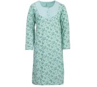 Zeitlos Nachthemd Damen Langarm Romy mit Chrysanthemen M-6XL Schlafshirt kleine Knopfleiste mit Raffung an der Brust, Farbe:Mint, Größe:XXL