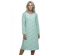Zeitlos Nachthemd Damen Langarm Romy mit Chrysanthemen M-6XL Schlafshirt kleine Knopfleiste mit Raffung an der Brust, Farbe:Mint, Größe:M