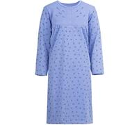 Zeitlos Nachthemd Damen Langarm Thermo Blumendruck Stickerei Knöpfe M-2XL, Farbe:blau, Größe:L