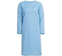 Zeitlos Nachthemd Damen Langarm Thermo Blumendruck Stickerei Knöpfe M-2XL, Farbe:Mint, Größe:M