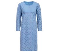 Zeitlos Nachthemd Damen Langarm Zweigen Blüten Knöpfe M-6XL Knopfleiste Schlafshirt, Farbe:blau, Größe:5XL