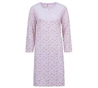 Zeitlos Nachthemd Damen Langarm Zweigen Blüten Knöpfe M-6XL Knopfleiste Schlafshirt, Farbe:rosa, Größe:4XL