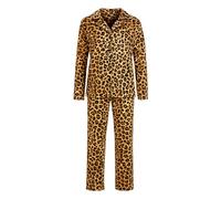 Zeitlos Pyjama Damen Langarm im Leo-Look mit Knopfleiste M-2XL, Farbe:braun, Größe:L
