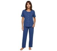 Zeitlos Pyjama Set Damen Kurzarm Knöpfe Allover-Druck, Farbe:blau, Größe:L