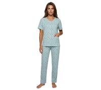 Zeitlos Pyjama Set Damen Kurzarm Knöpfe Allover-Druck, Farbe:Mint, Größe:XXL