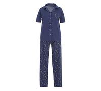 Zeitlos Pyjama Set Damen Kurzarm Knöpfe Kragen Feder, Farbe:blau, Größe:5XL