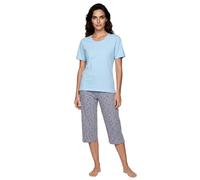 Zeitlos Pyjama Shorty Damen Schmetterling Rundhalsausschnitt Baumwolle Capri M-2XL, Farbe:blau, Größe:XL