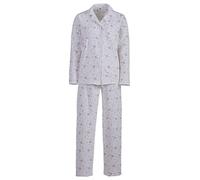 Zeitlos Pyjama Thermo Damen Schlafanzug Kragen Schwan Schleife Baumwolle V-Ausschnitt Pyjama Thermo Damen Schlafanzug Blumen blau, Farbe:Off-White, Größe:M