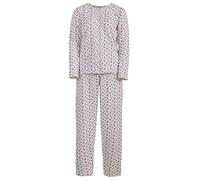 Zeitlos Pyjama Thermo Damen Schlafanzug Rundhalsausschnitt Blumen blau Baumwolle Bordüre V-Ausschnitt Pyjama Thermo Damen Schlafanzug Blumen blau, Farbe:Off-White, Größe:M