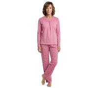 Zeitlos Schlafanzug Damen Langarm Pyjama Blüten Floral Kellerfalte Knöpfe Baumwolle, Farbe:Altrosa, Größe:XL