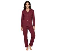 Zeitlos Schlafanzug Damen Langarm Pyjama Kussmund Knöpfe Baumwolle M-2XL, Farbe:Bordeaux, Größe:XL