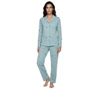 Zeitlos Schlafanzug Damen Langarm Pyjama Mond Sterne Knöpfe Baumwolle M-2XL, Farbe:Mint, Größe:XL
