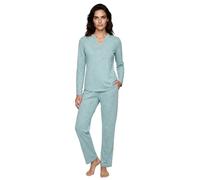 Zeitlos Schlafanzug Damen Langarm Pyjama Sterne Knöpfe Baumwolle M-2XL, Farbe:Mint, Größe:L