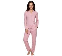 Zeitlos Schlafanzug Damen Langarm Pyjama Sterne Knöpfe Baumwolle M-2XL, Farbe:rosa, Größe:L