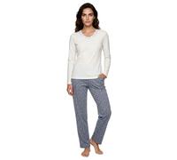 Zeitlos Schlafanzug Damen Pyjama Langarm Set Herz M-2XL, Farbe:Off-White, Größe:M
