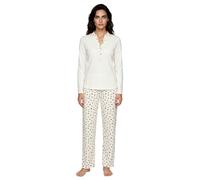 Zeitlos Schlafanzug Damen Pyjama Langarm Set Herz M-2XL, Farbe:Off-White, Größe:M