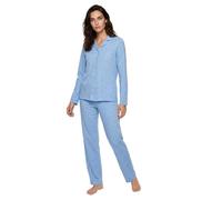 Zeitlos Schlafanzug Damen Pyjama Langarm Set Schmetterling M-2XL, Farbe:blau, Größe:L
