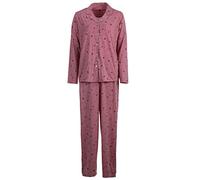 Zeitlos Schlafanzug Pyjama Damen Langarm Mond Sterne Oberteil V-Ausschnitt Knöpfe Baumwolle, Farbe:Altrosa, Größe:L