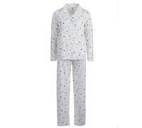 Zeitlos Schlafanzug Pyjama Damen Langarm Mond Sterne Oberteil V-Ausschnitt Knöpfe Baumwolle, Farbe:Off-White, Größe:M