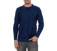 Zeitloser Herren Rundhals-Pullover im Zweifarben-Design Feinstrick-Sweater 13433 Sax-Blau 2XL